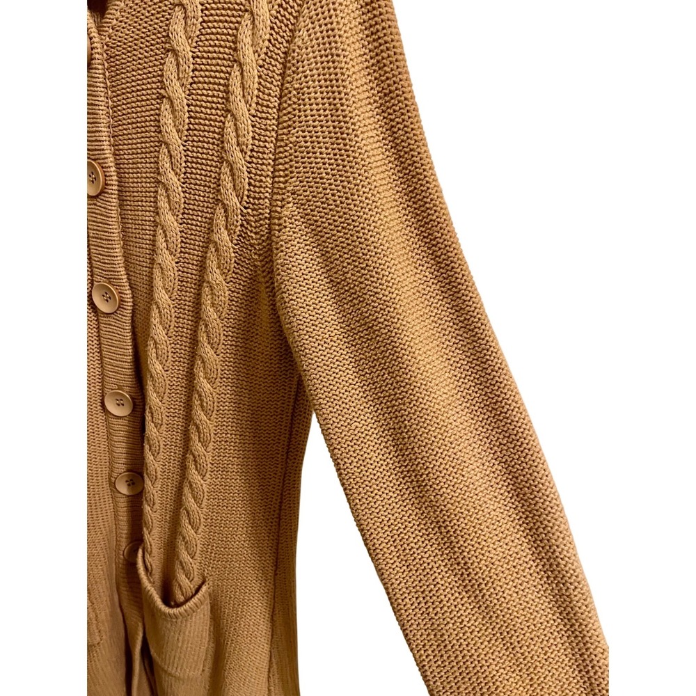 Vintage Chadwick's Cable Knit Longline Cardigan Sweater Camel Tan Size Large - Picture 5 of 10